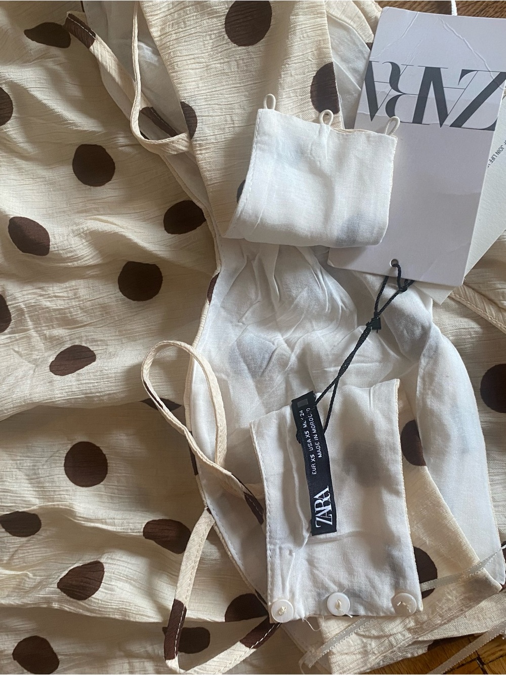 Zara White Maxi Dress with Brown Polka Dots - Picture 3 of 3